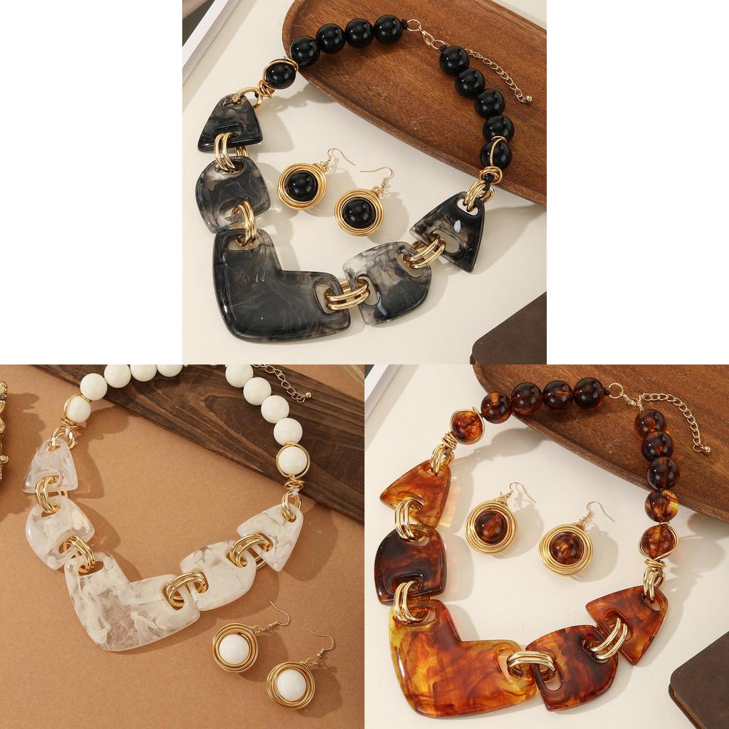 Artistic Resin Jewelry Set With Irregular Shapes And Floral Patterns For Summer