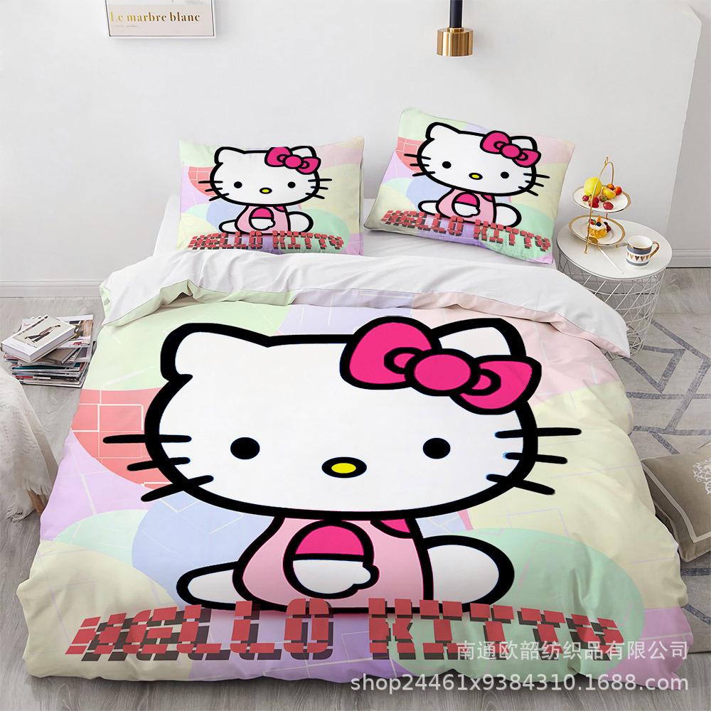 Sanrio Hello Kitty Bedding Sets Comforter Quilt Bed Cover Duvet Cover Pillow Case 2-3 Pieces Sets Bedroom Decor Home Supplies