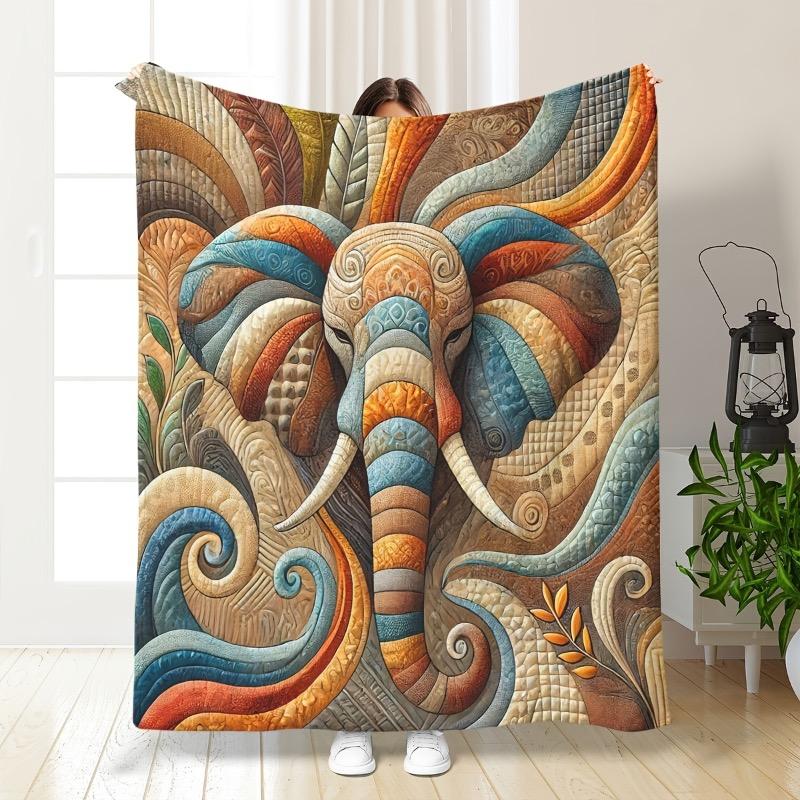 Elephant Print Flannel Blanket - Perfect Gift for Granddaughter Soft and Comfortable Suitable for Sofa Bed Office and Outdoor