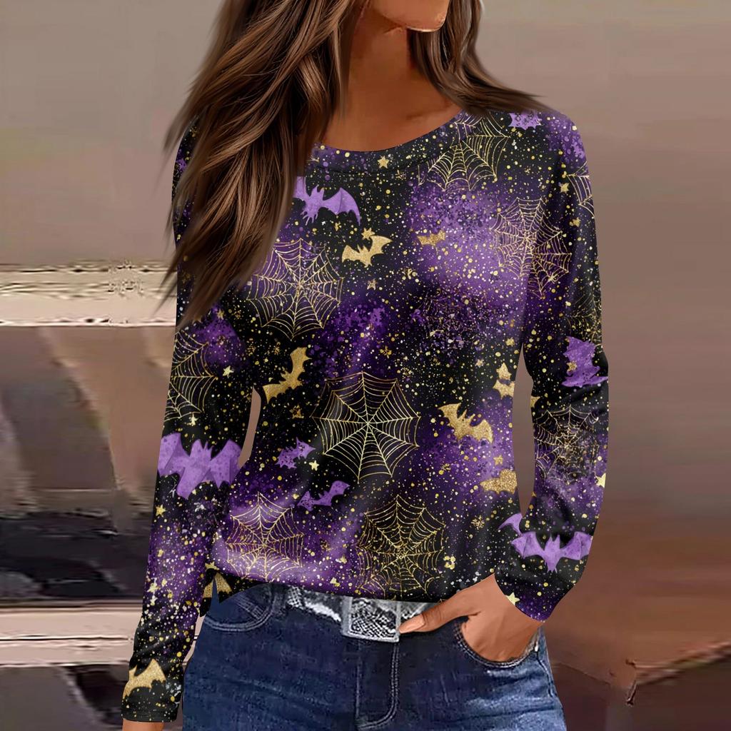 Damenmode, lässig, langärmelig, bedruckt, Rundhalsausschnitt, Pullover, Top, Bluse