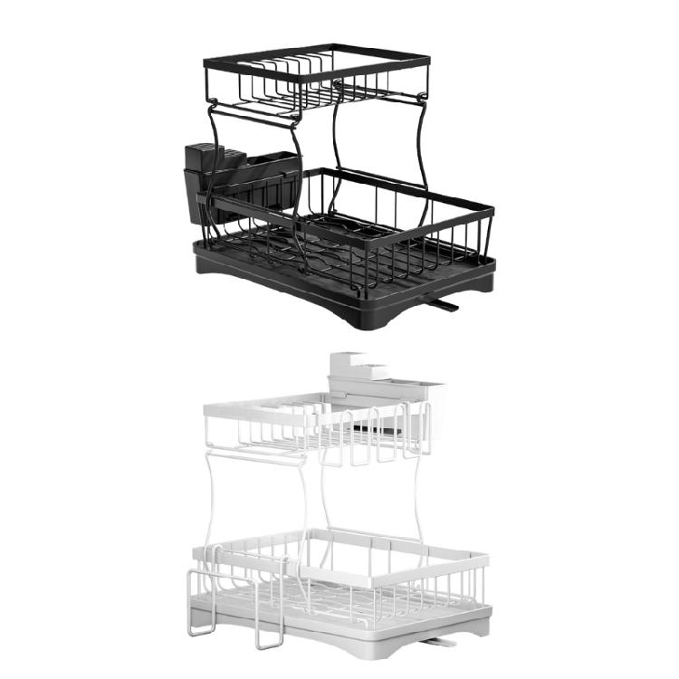 Multiurpose 360° Rotating Kitchen Dish Drying Storage Rack with Double Layer Designs Portable Accessory for Easy Use