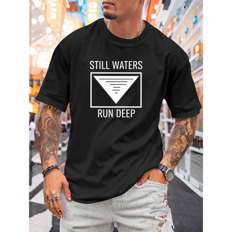

Европейские размеры Минималистичный стиль логотипа с изображением Футболка для мужчин с принтом Тихие воды глубоки , Летняя дышащая с коротким рукавом S чёрный