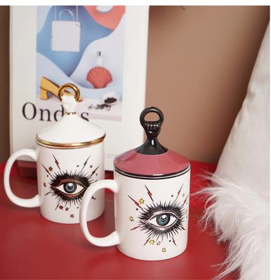 Keramiktasse mit mysteriösem Augen-Design, Tazas De Ceramica Creativas, Milchtasse mit doppelseitigem Musterdesign und Deckel