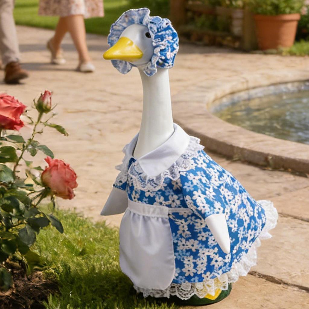 Spring Pastoral Dress & Hat for Porch Goose 58cm, Wedding Holiday Decoration, Yard Patio Lawn Outdoor Goose Costume Outfit