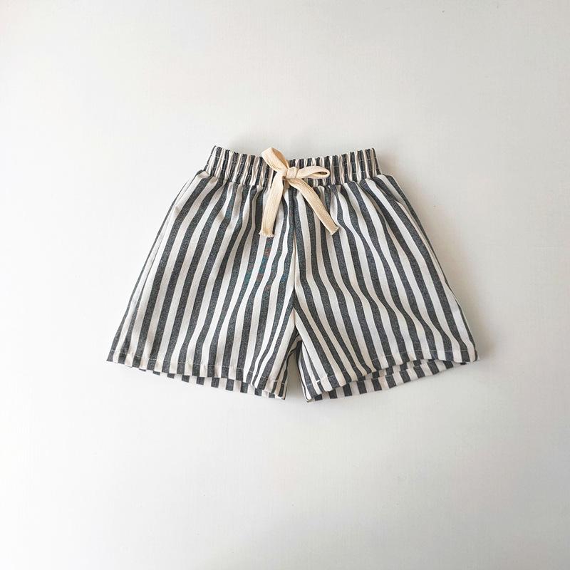 Spring & Summer Unisex Striped Linen-Cotton Kids Shorts – Cute, Casual, and Breathable Korean Style.