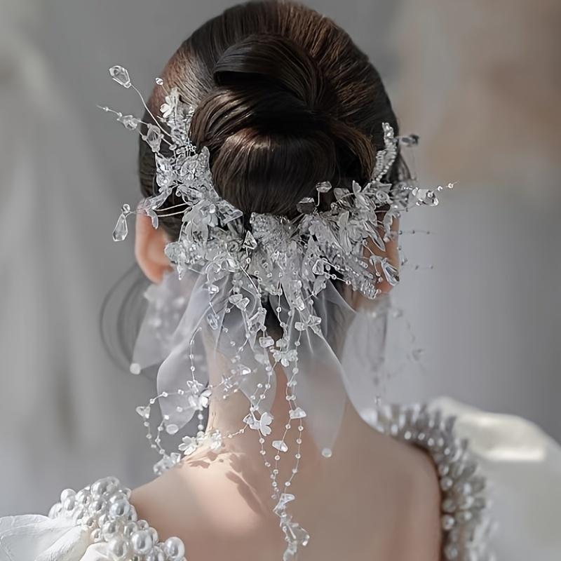 Bride Fashion Silk Crystal Bead Flower 1 Pair of Clips Forest Style Sweet Wedding Dress Headwear Side Clip Versatile Hair Accessories