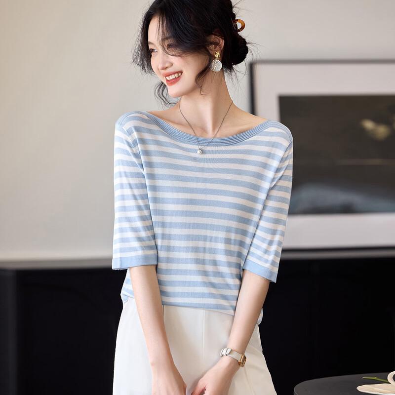 Srcr Women s Mulberry Silk Blend Striped Knit Tee L