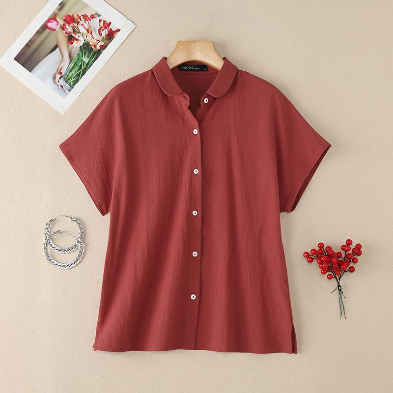 ZANZEA Damen Casual Turn Down Kragen Sommer Lose Kurzarm Bluse