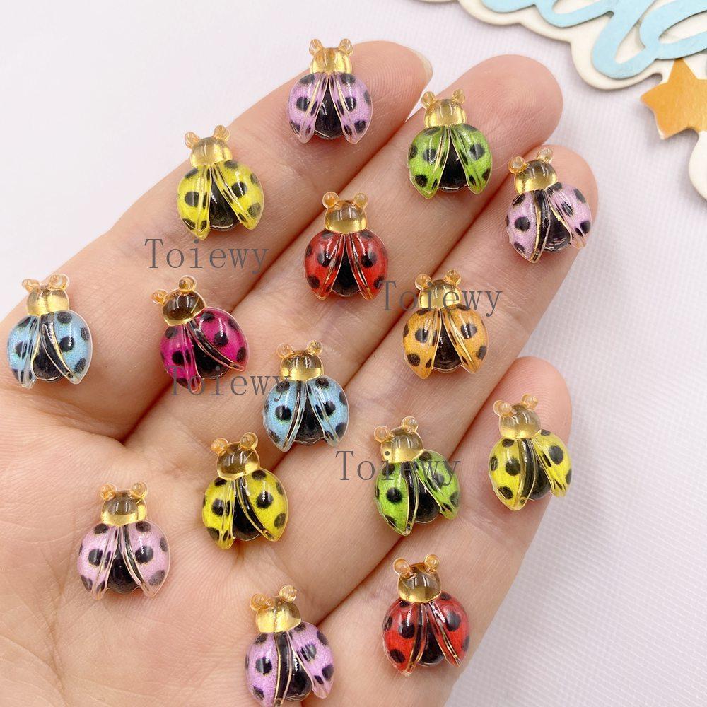 60pcs Mixed Resin Cute Colorful Beautiful Red Beetle Flat Back Rhinestone Appliques DIY Wedding Scrapbook Christmas Decor Crafts