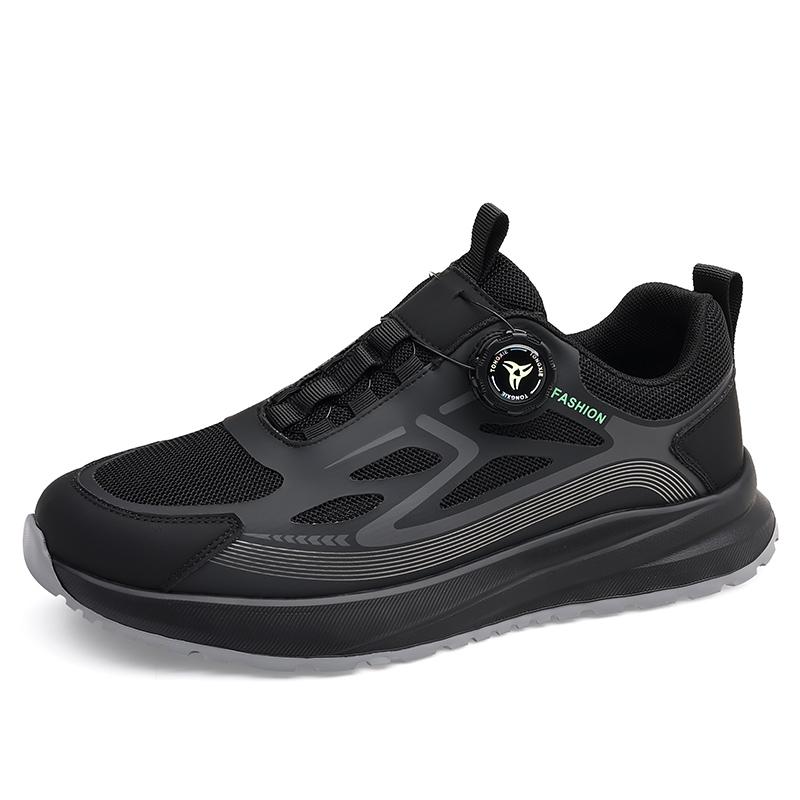 

Fashion Outdoor Men Hiking Shoes Comfort Wear Resistant Shoes Breathable Mesh Casual Sneakers Climbing Flats Rotating Button Footwear 38 чёрный