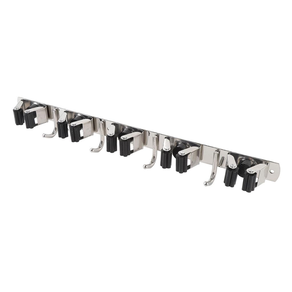 Mop and Broom Holder Wall Mount 304 Stainless Steel 5 Slots 4 Hooks Broom Hanger for Garage Laundry