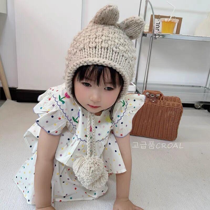 Cute Handmade Rabbit Ear Woolen Hat for Parent Child Autumn and Winter New Style Knitted Ear Protection Warm Lei Feng Hat
