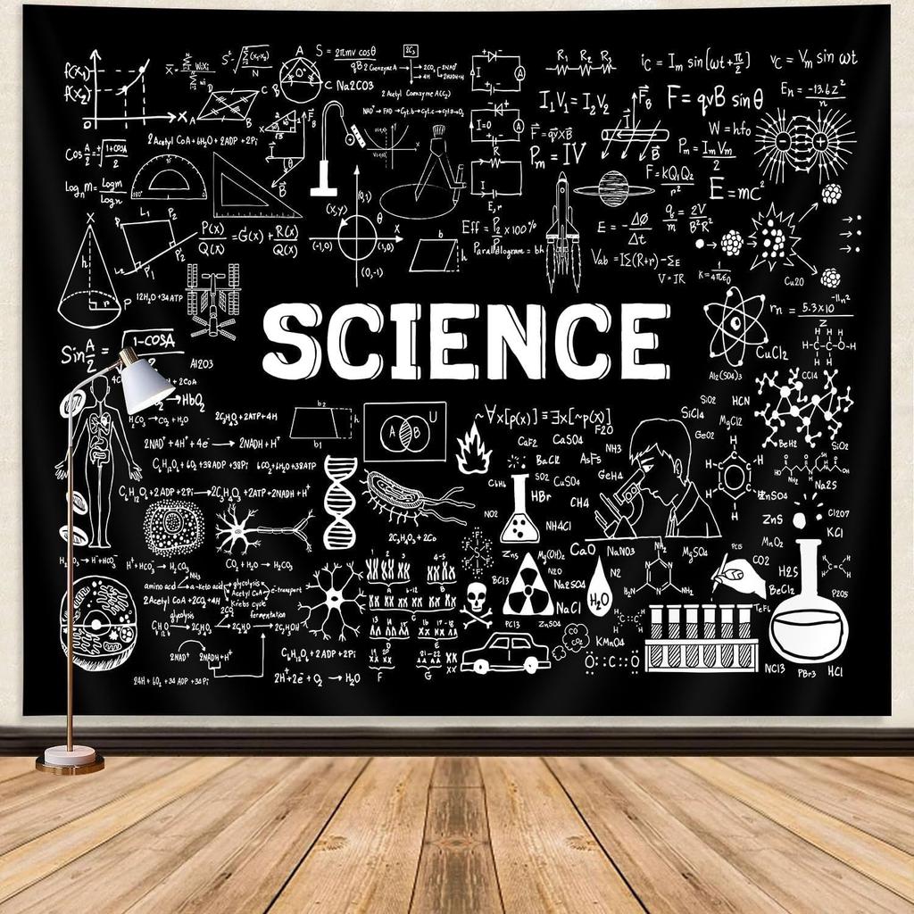 Tapices de Ciencia Decoración de Aula de Ciencia Pósters, Tapices Blanco y Negro Fórmulas Educativas, Maestro Estudiantes Escuela Educativo