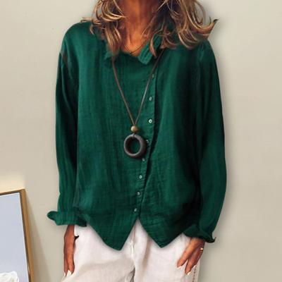 Breathable Women Shirt Long Sleeves Turn Down Collar Button Design Shirt Top for Daily Wear