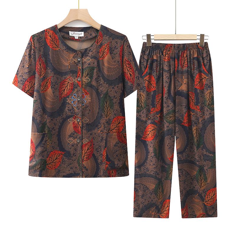 

Summer Clothing Set: Seven-Quarter Sleeve Top & Pants for Middle-Aged and Elderly Women 4XL (130-145 lbs) жёлтый