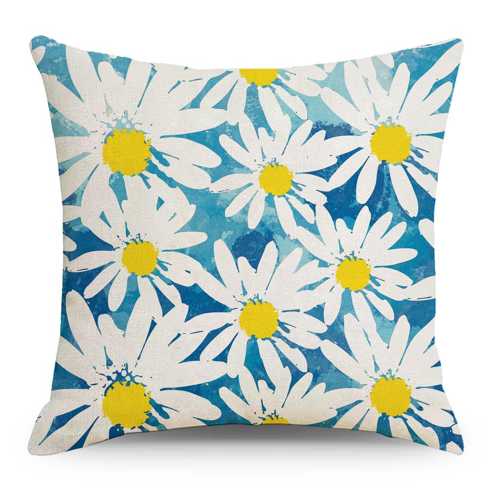 Little Daisy Flower Printed Linen Pillow Cover Home Pillow Cushion Cover