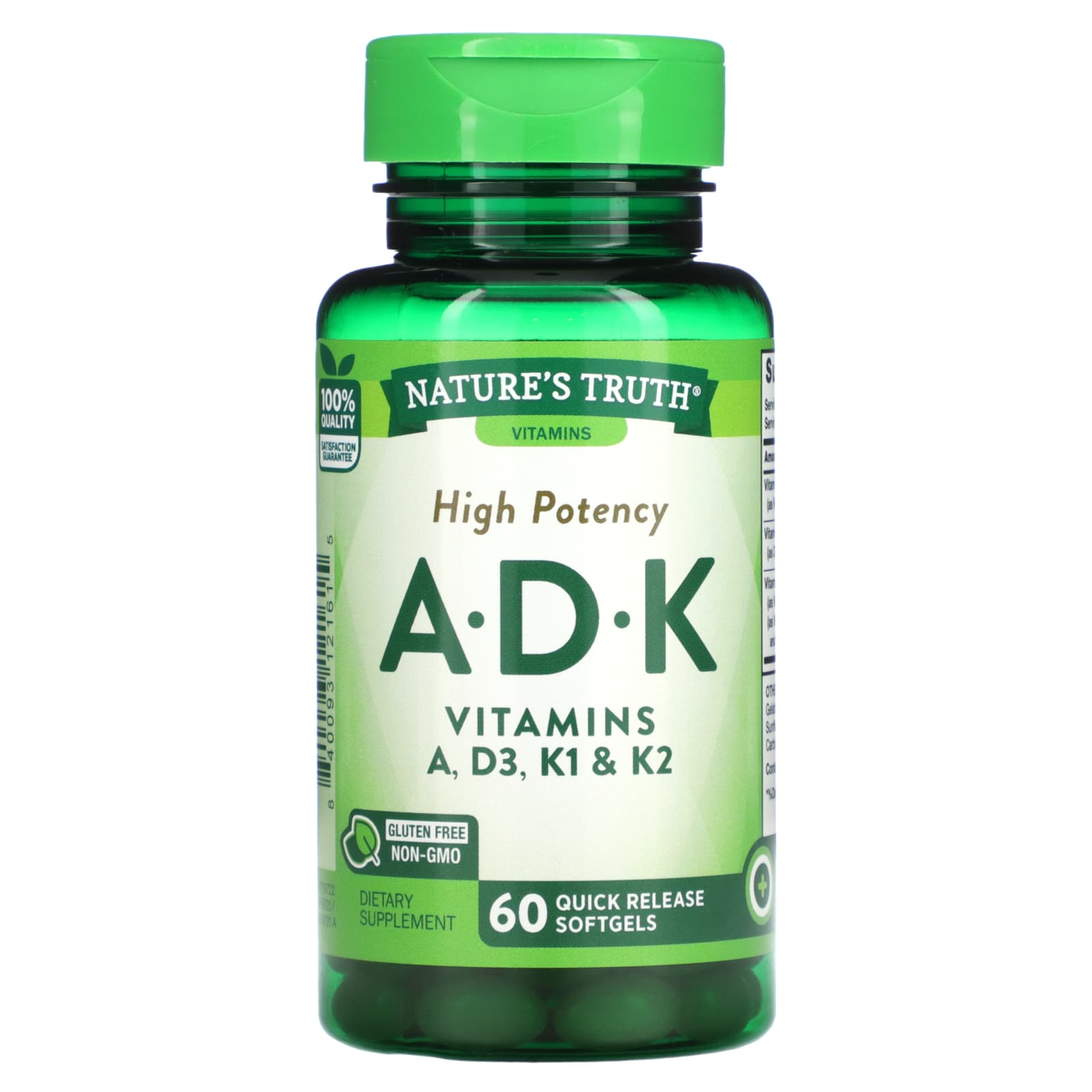 

Nature s Truth, High Potency A, D, K, 60 Rapid-Release Softgels