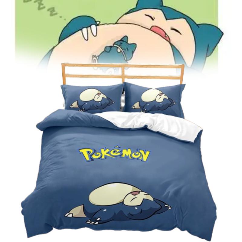 Pokemon Snorlax 3d Digital Print Bed Set With Cartoon Pattern For Kids Bedroom Decor