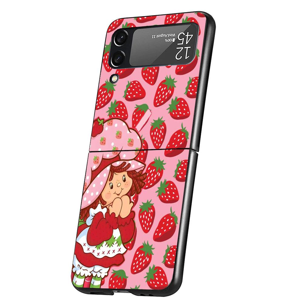 Cute Strawberry Girl Cover Phone Case For Samsung Galaxy Z Flip 7 6 5 4 3 5G Flip7 Flip6 Flip5 Flip4 Flip3 Black Fundas Shell