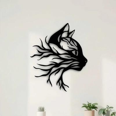2D Minimalist Cat Metal Wall Art Laser Engraved Modern Decor for Living Room Office
