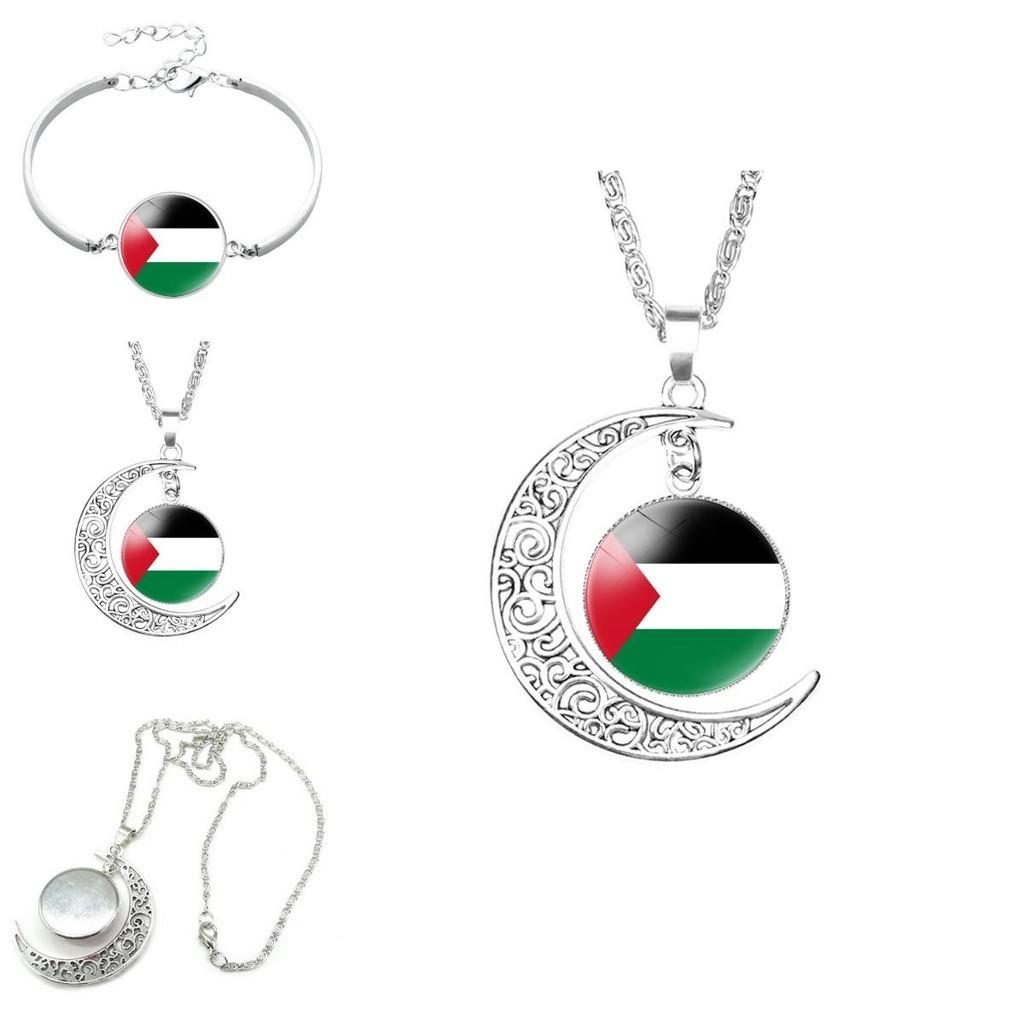 Handcrafted Palestinian Flag Design Moon Pendant Necklace Factory Direct Sale
