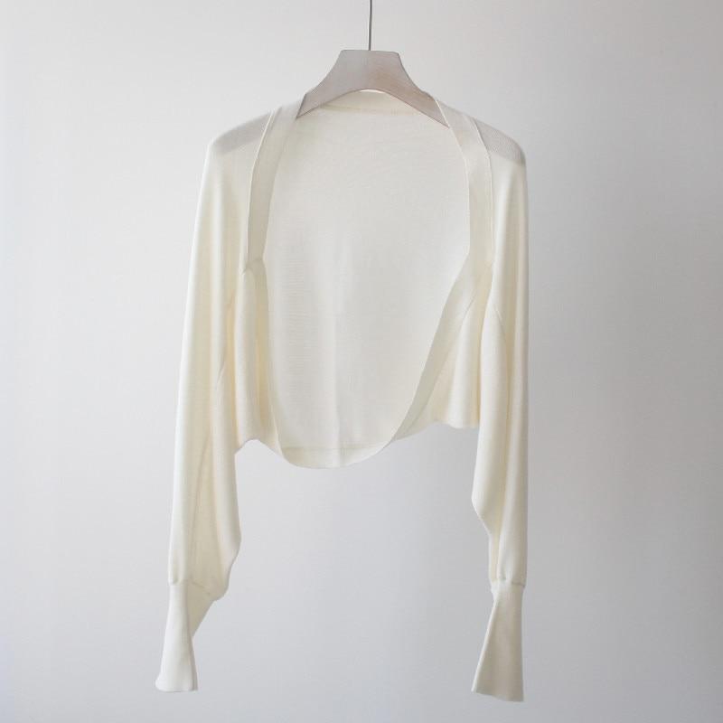 Letní ledový hedvábný krém na opalování Pletený svetr s tenkým řemínkem Malý šátek Klimatizační košile Ženy Netopýří potahy na rukávy 27001