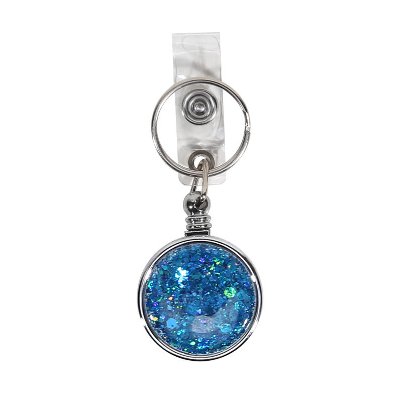 Glitter Epoxy Resin Rotating Retractable Keychain Badge Reel with Sequins Cute Creative Office ID Card Holder Strap
