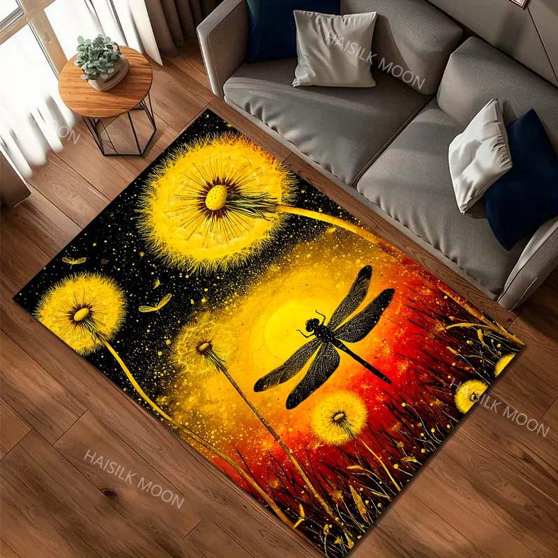 Dandelions and Dragonflies Carpet for Living Room Bedroom Bedside Floor Mat Cloakroom Kids Activity Area Rugs Home Decor