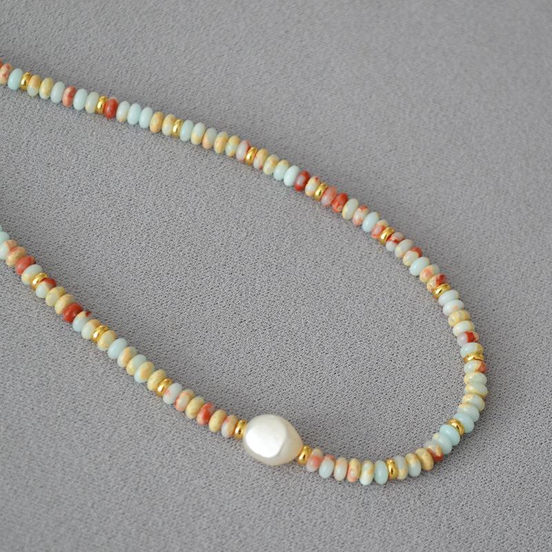 European and American Exotic Literary and Retro Ocean Vacation Wind Blue Pattern Stone Real Stone Beaded Necklace Temperament Woman