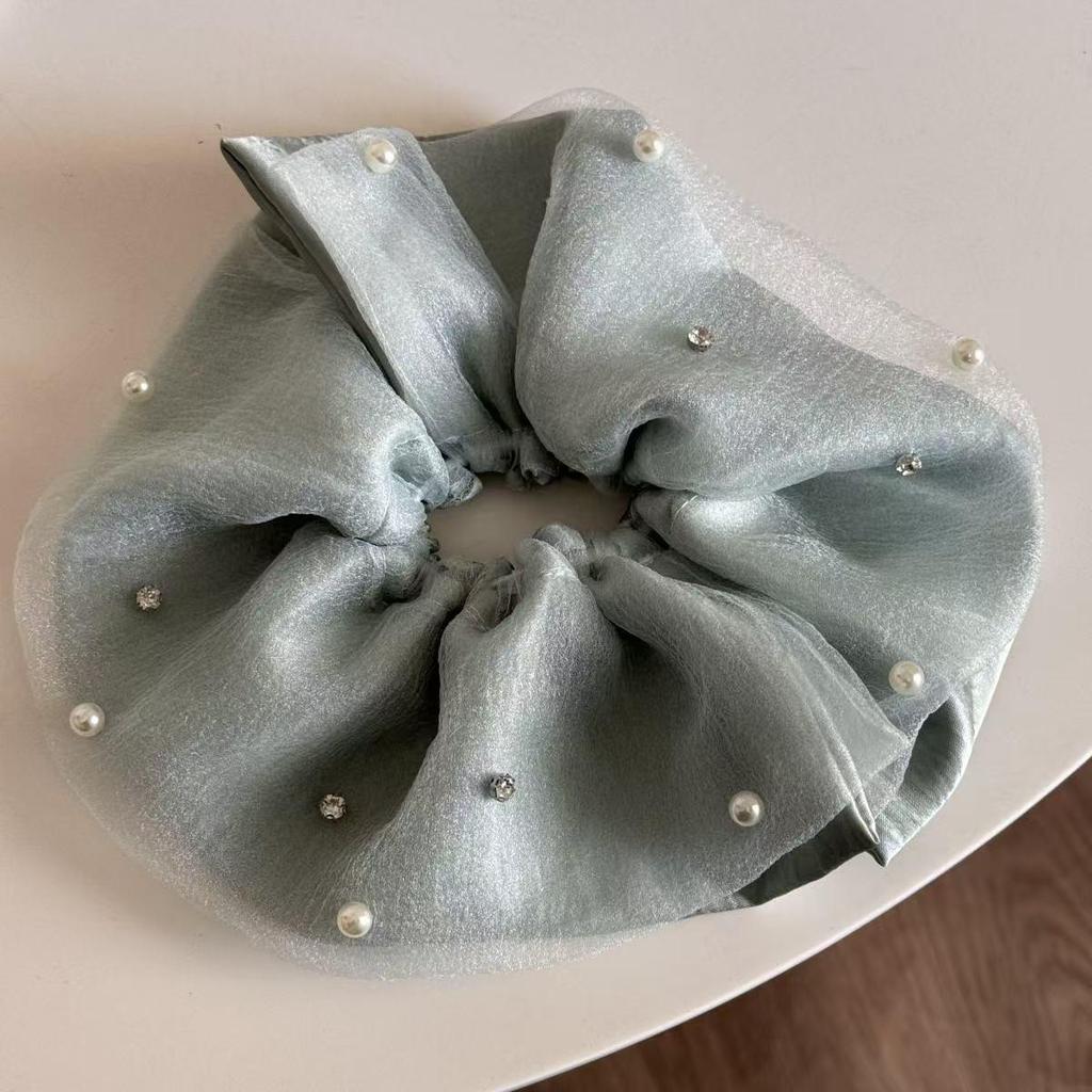 Elegant Double Layer Pearl Mesh Hair Tie - Retro Polka Dot Updo for Women