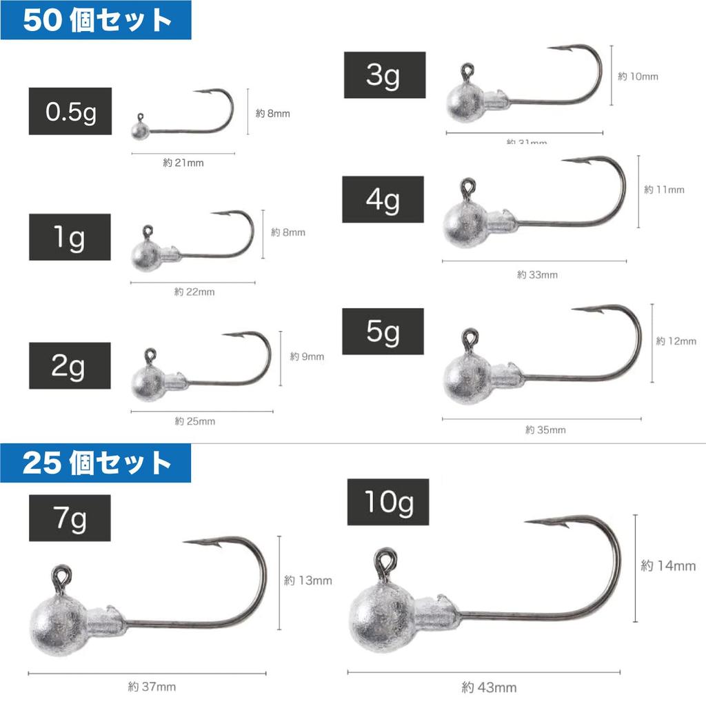 FISHBOMB Jig Head 1g Set of 50 Ajing Mebaring Hook