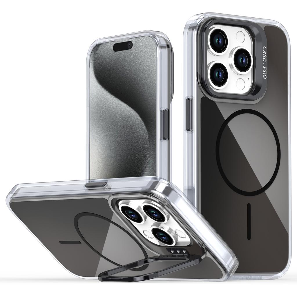 For iPhone 15 Pro Case Compatible with MagSafe TPU+Acrylic Gradient Phone Cover with Kickstand
