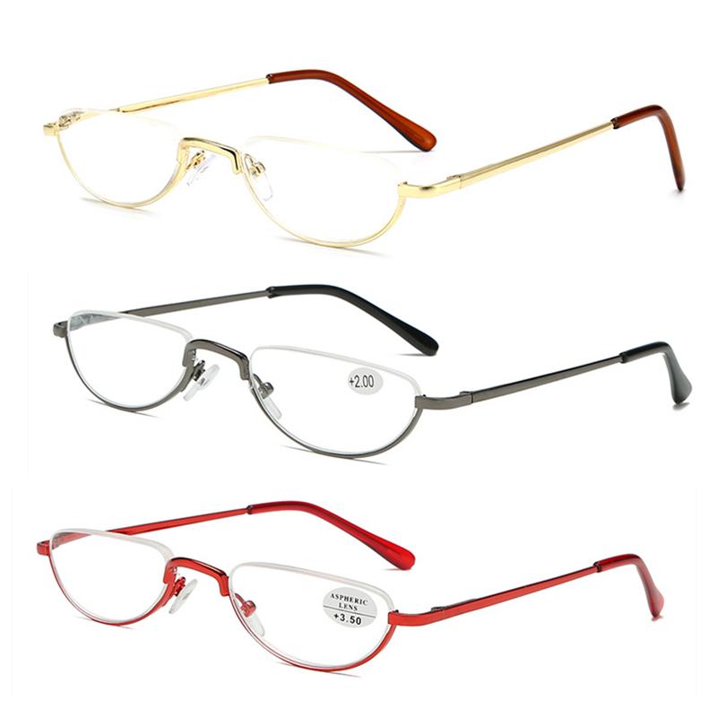 Retro Ultra-licht Metall Halb Rahmen Lesebrille Tragbare Männer Frauen Leser Optische Spektakel Kleine Rahmen Brillen