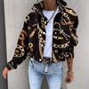 Cross-border foreign trade 2025 Amazon autumn and winter new women's clothing button zipper polo collar printed short casual coat