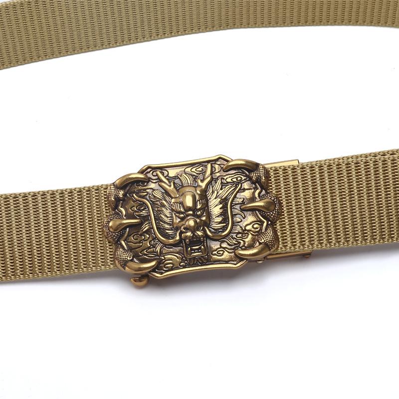 Men's Nylon Outdoor Sports Belt with Bronze and Automatic Alloy Buckles