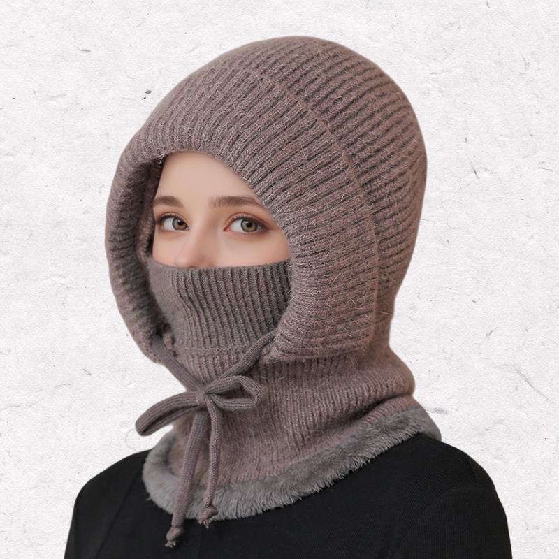 Women's Woolen Winter Hat with Integrated Scarf & Mask - Thick Knit for Warmth & Ear Protection