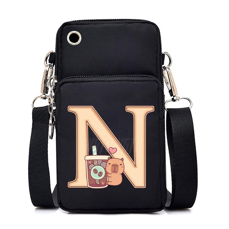 Lightweight Multifunctional Oblique Span Bag Fashion Kapibara Letter Print Black Change Bag Casual Shoulder Bag