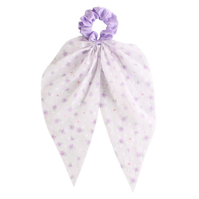 Versatile Floral Ribbon Bow Hair Tie - Korean Style Hair Accessory with Small Flowers for Women's Ponytails