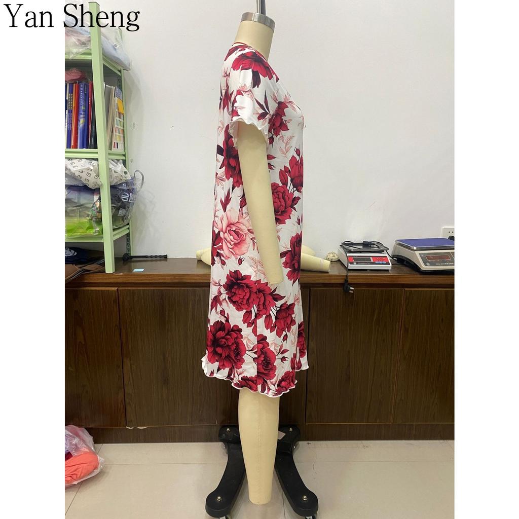 Vestaglia da Notte da Donna in Seta di Latte a Manica Corta con Scollo a V Lunga Ampia Sottile Loungewear Primavera Estate Abbigliamento per la Casa