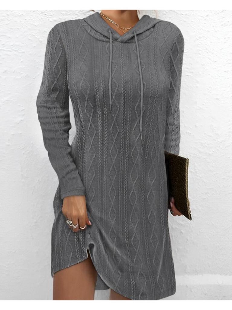 Hooded Pullover Knitted Sweater Dress Solid Color Dress Elegant Long Sleeve Dresses Causal Women Dress