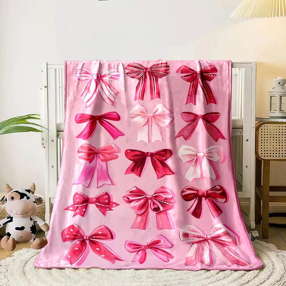 Pink Bow Pattern Blanket bedroom Blanket for Livingroom Couch lunch break Soft throw for Friend's festival Gift