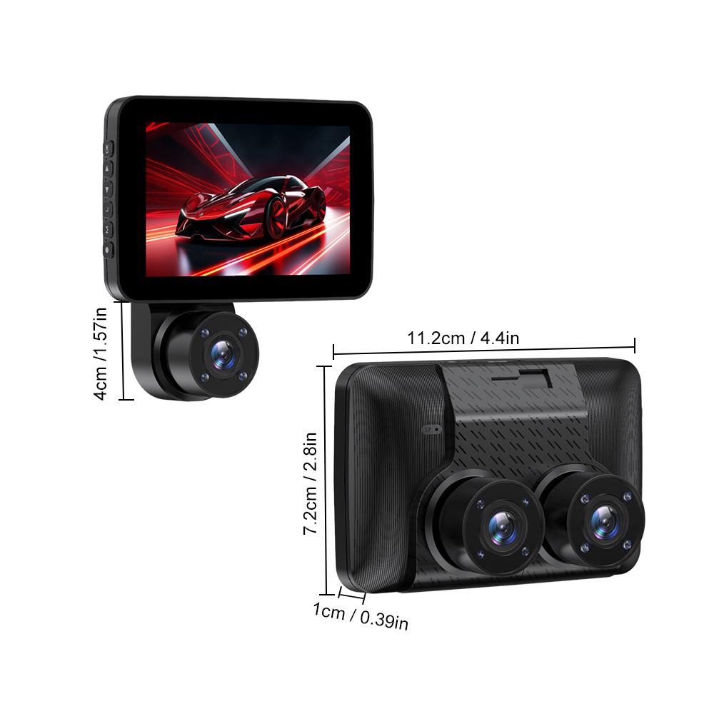 HD Dashcam: 4,0-Zoll-Bildschirm, Infrarot-Nachtsicht, Triple-Linse, Rückfahrkamera