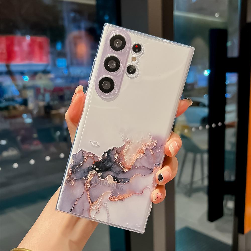 Aquarellmaleri Marmordeksel for Samsung S24U S23 Ultra S22 S21 Plus A55 5G A54 A34 A23 A52 A72 A33 A12 Gjennomsiktig Mykt Silikondeksel