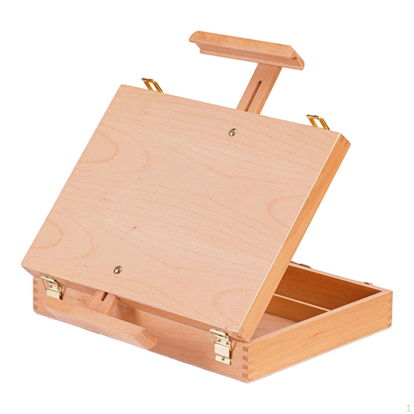 Tabletop Easel Oil Painting Box with Double Drawers Wooden Sketchbox Storage for Artist