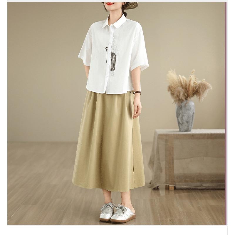 DIMANAF 2026 Women Plus Size New Summer Blouse Shirt Short Sleeve Casual Loose Embroidery Lady Tops Shirts Cotton