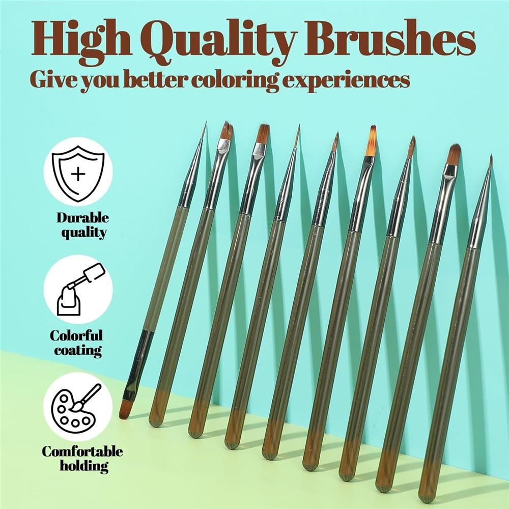 9PCS UV Gel Nail Brush Liner DIY Painting Pen Manicure Acrylic Drawing Brush For Nail Art Design Nails Tip Display Painting Tool