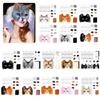 Cats  Foxes Mask with Furs Eye Mesh Felts Sheet Therians Dress Up Mask to Paint for Halloween Masquerade Cosplay Party