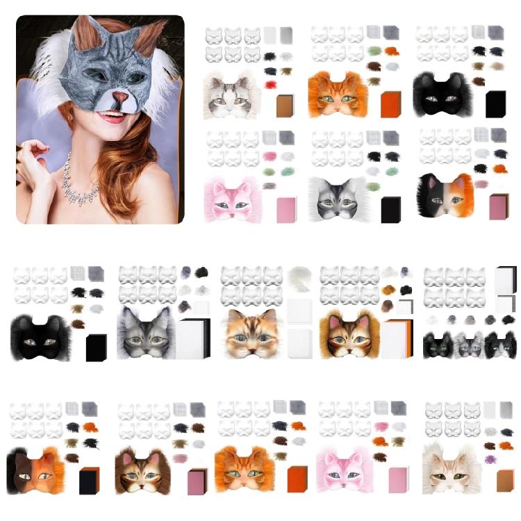Cats  Foxes Mask with Furs Eye Mesh Felts Sheet Therians Dress Up Mask to Paint for Halloween Masquerade Cosplay Party