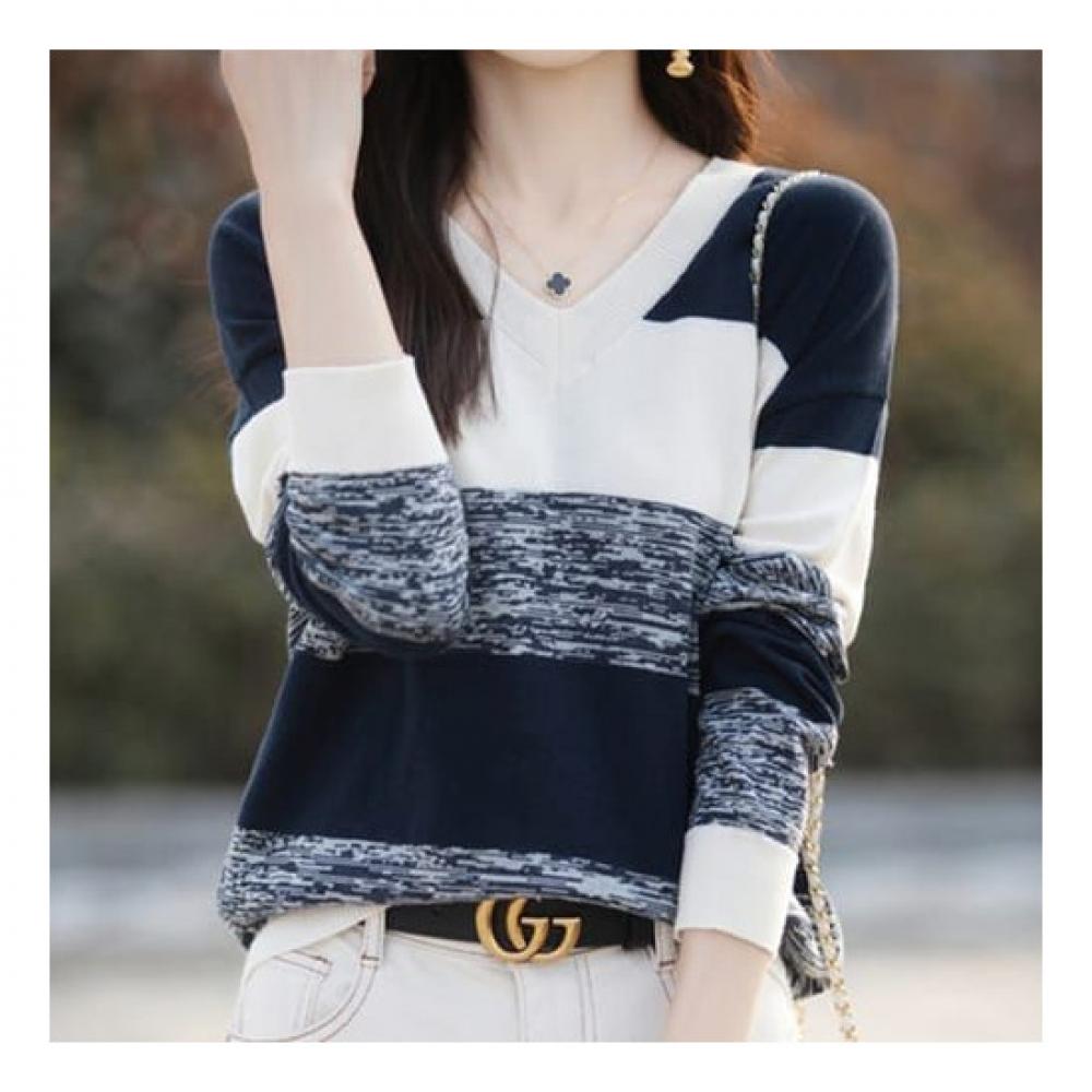 NaVaVa Women Casual STriped V Neck Long sleeVe KniT T shirT Nk2284