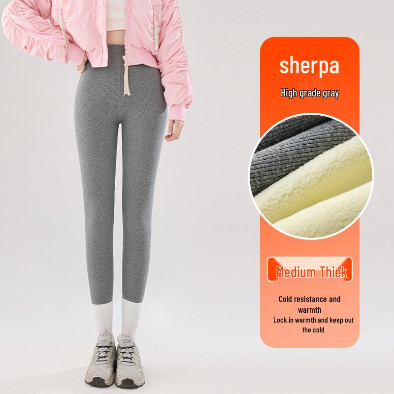 Dames Tykke Fleece Høyt Liv Slim Fit Leggings for Vinter Yttertøy, Stor Størrelse, Varm Ribbestrikket Bukse